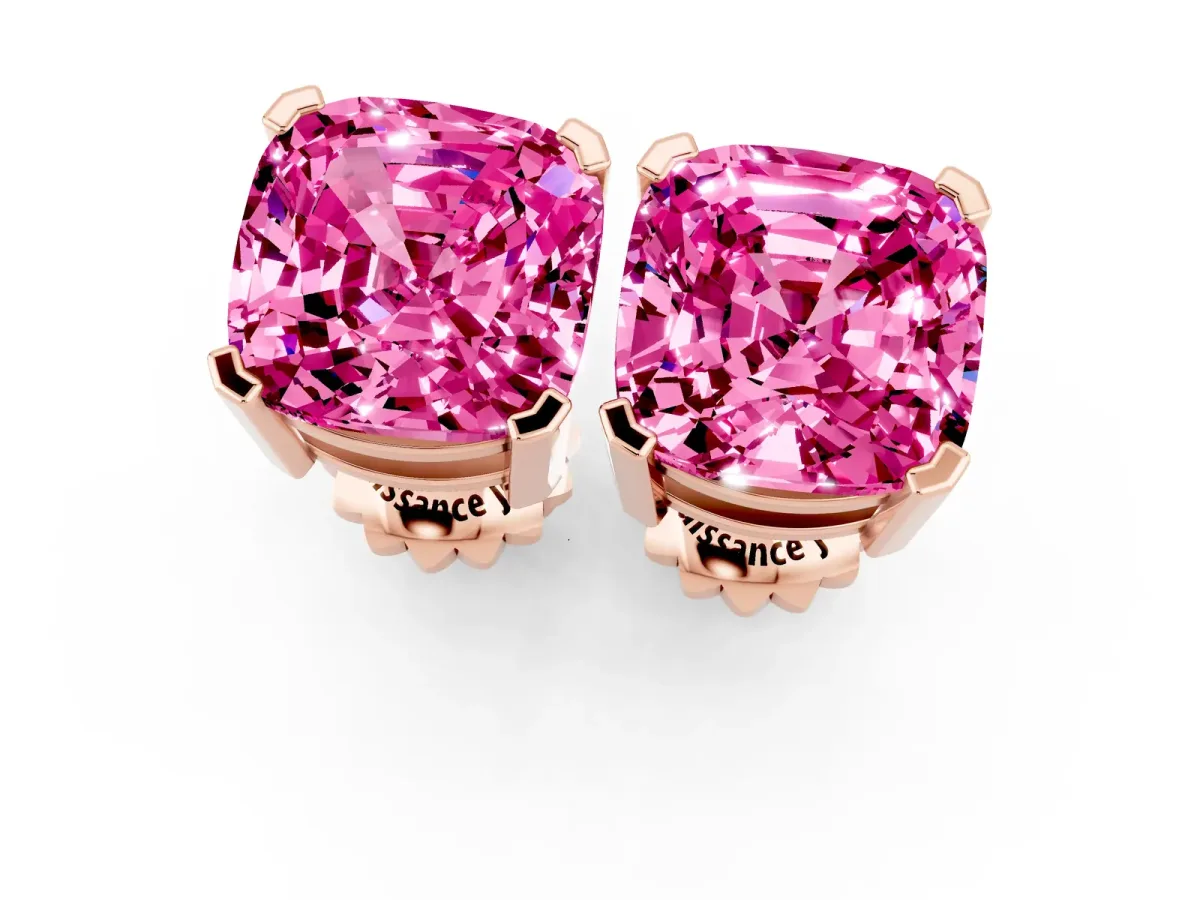 Cushion Cut Pink Sapphire Stud Earrings Rose gold