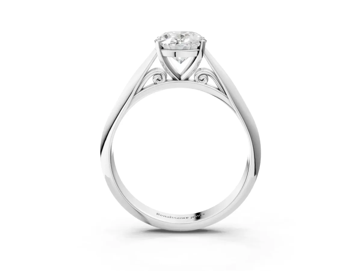 Oval Cut Diamond Solitaire Engagement Ring with Cathedral Setting and Four-Prong Mount White gold