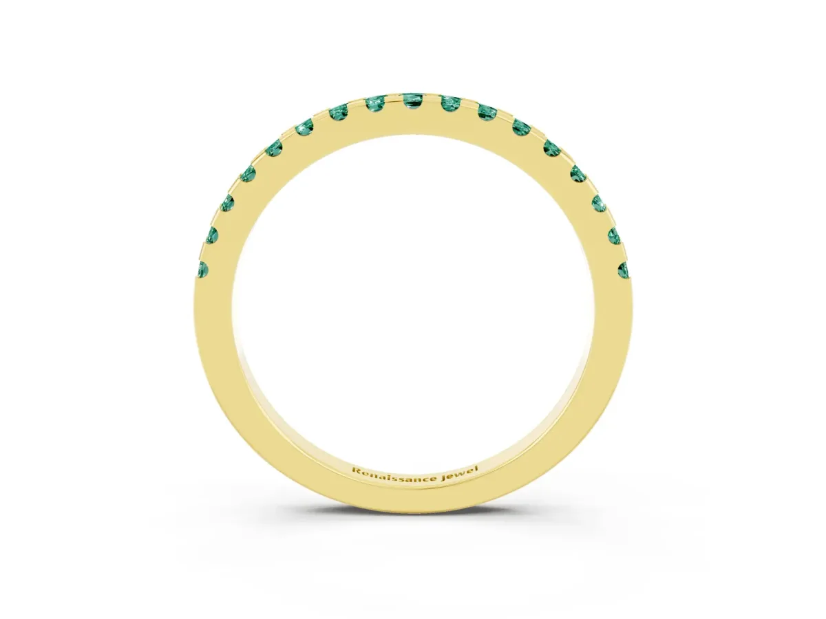 Round Green Sapphire Pavé Set Eternity Band with Micro Prong Setting Yellow gold