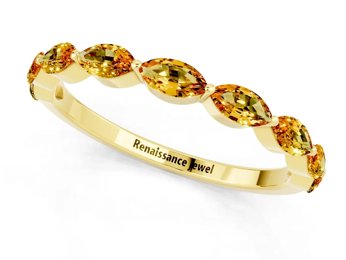 Marquise Citrine Half Eternity Band with Prong Setting Yellow gold