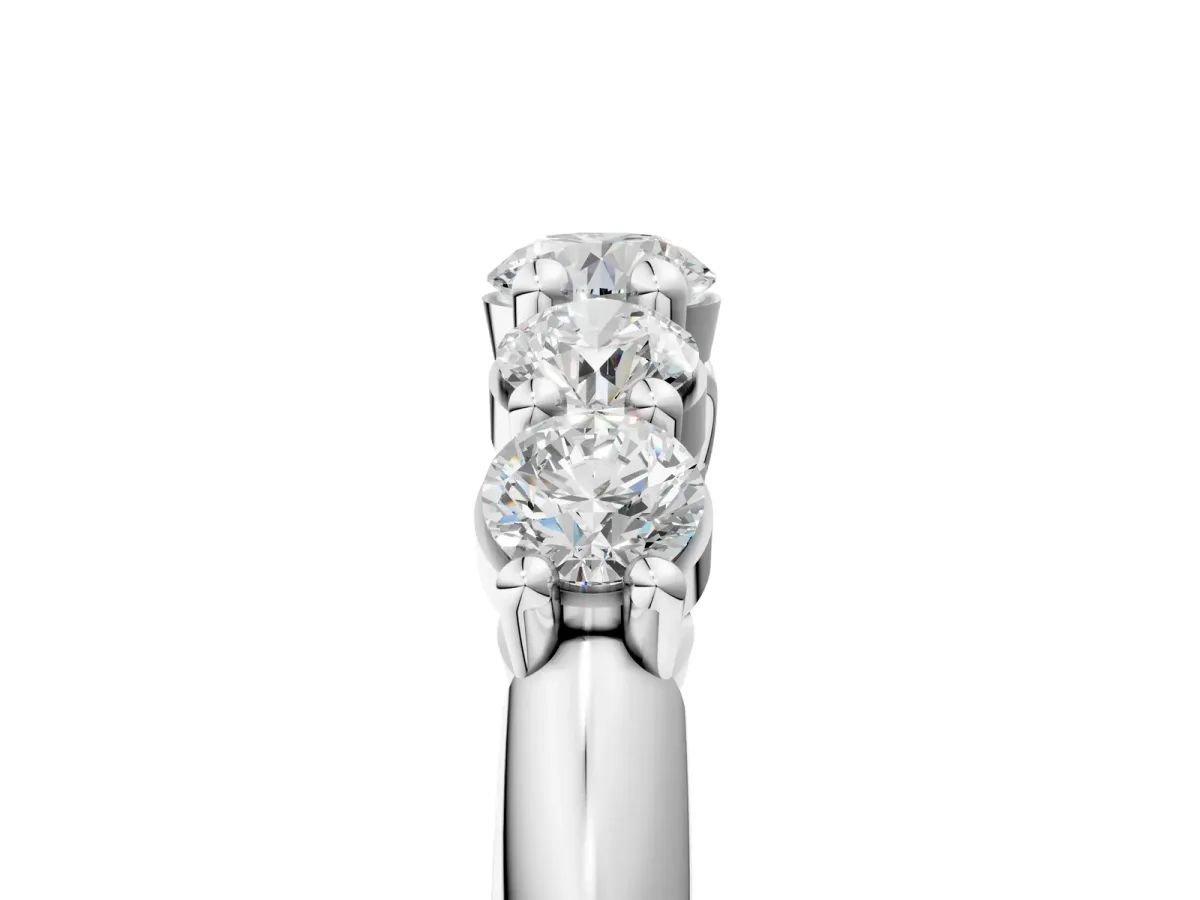 Five-Stone Round Brilliant Diamond Prong Set White Gold Band Silver