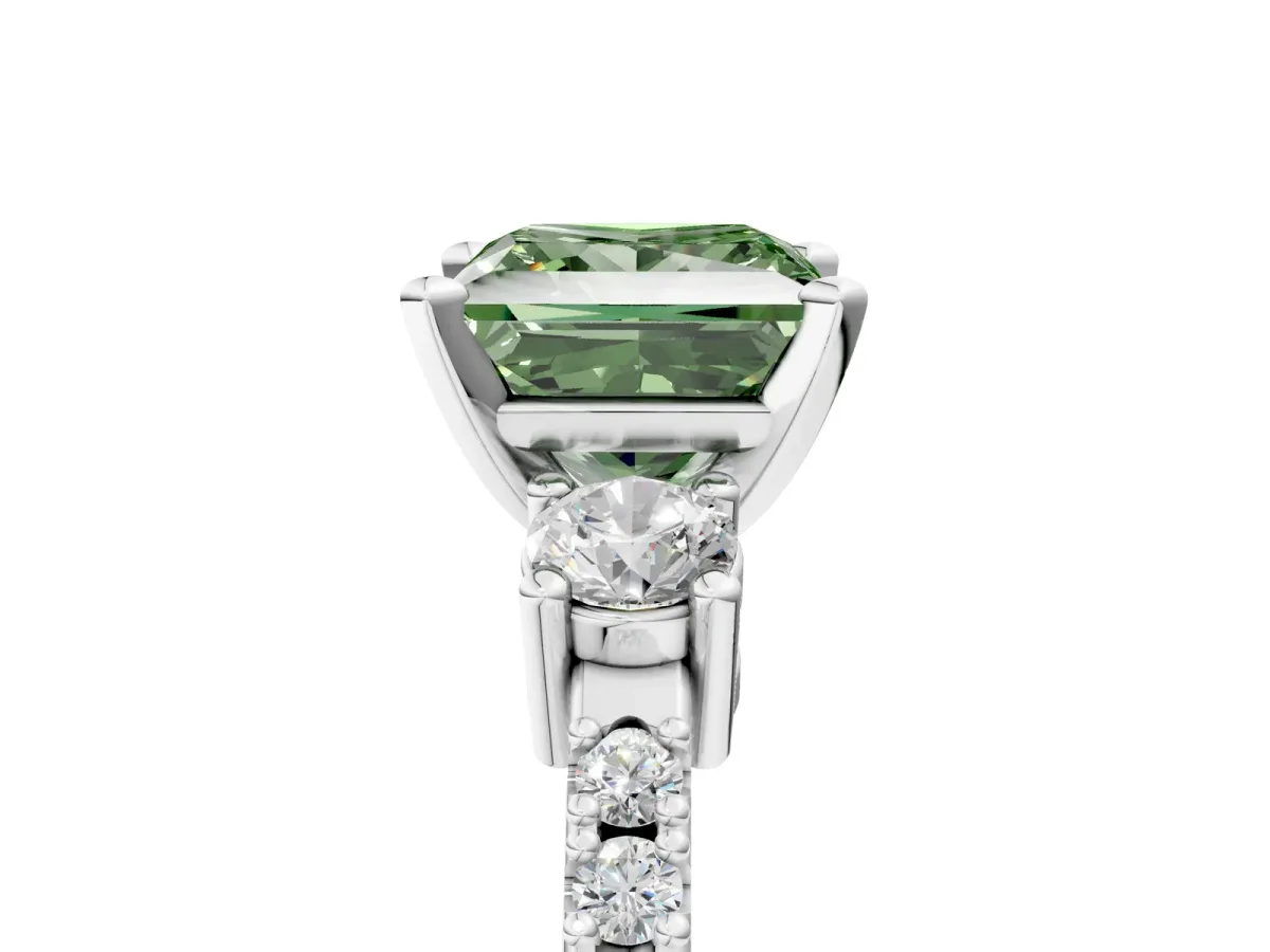 Fancy Green Princess Cut Cut Three-Stone Diamond Pavé Band with Prong Setting Platinum
