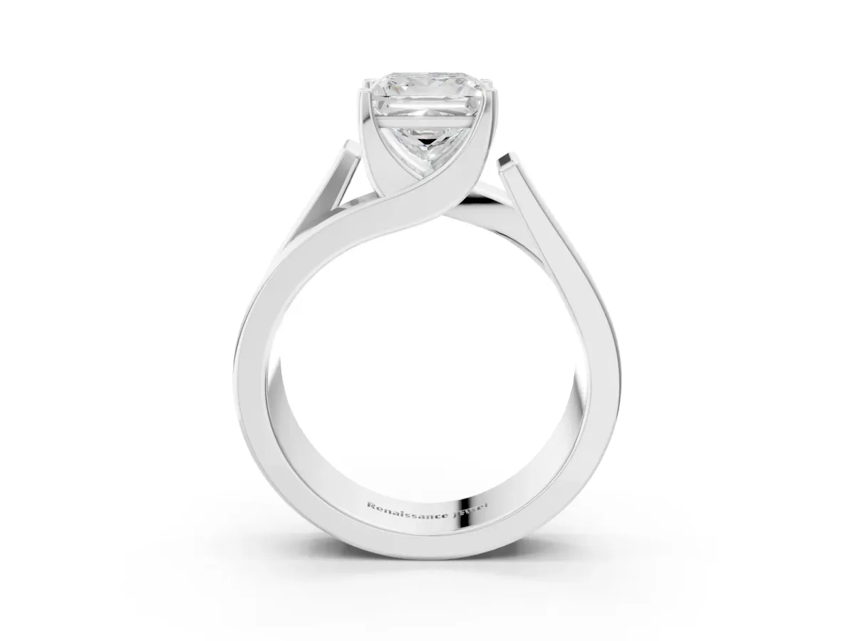 Modern Tension Set Princess Cut Diamond Solitaire Wide Band Ring Silver