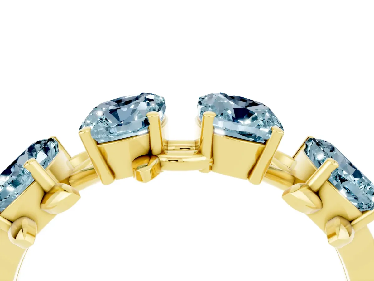 Emerald Cut Aquamarine Prong-Set Half Eternity Band Yellow gold