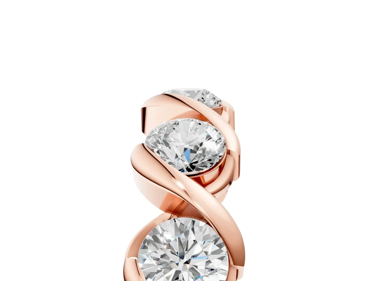 Round Diamond Wave Band with Channel Setting and Shared Prongs Rose gold