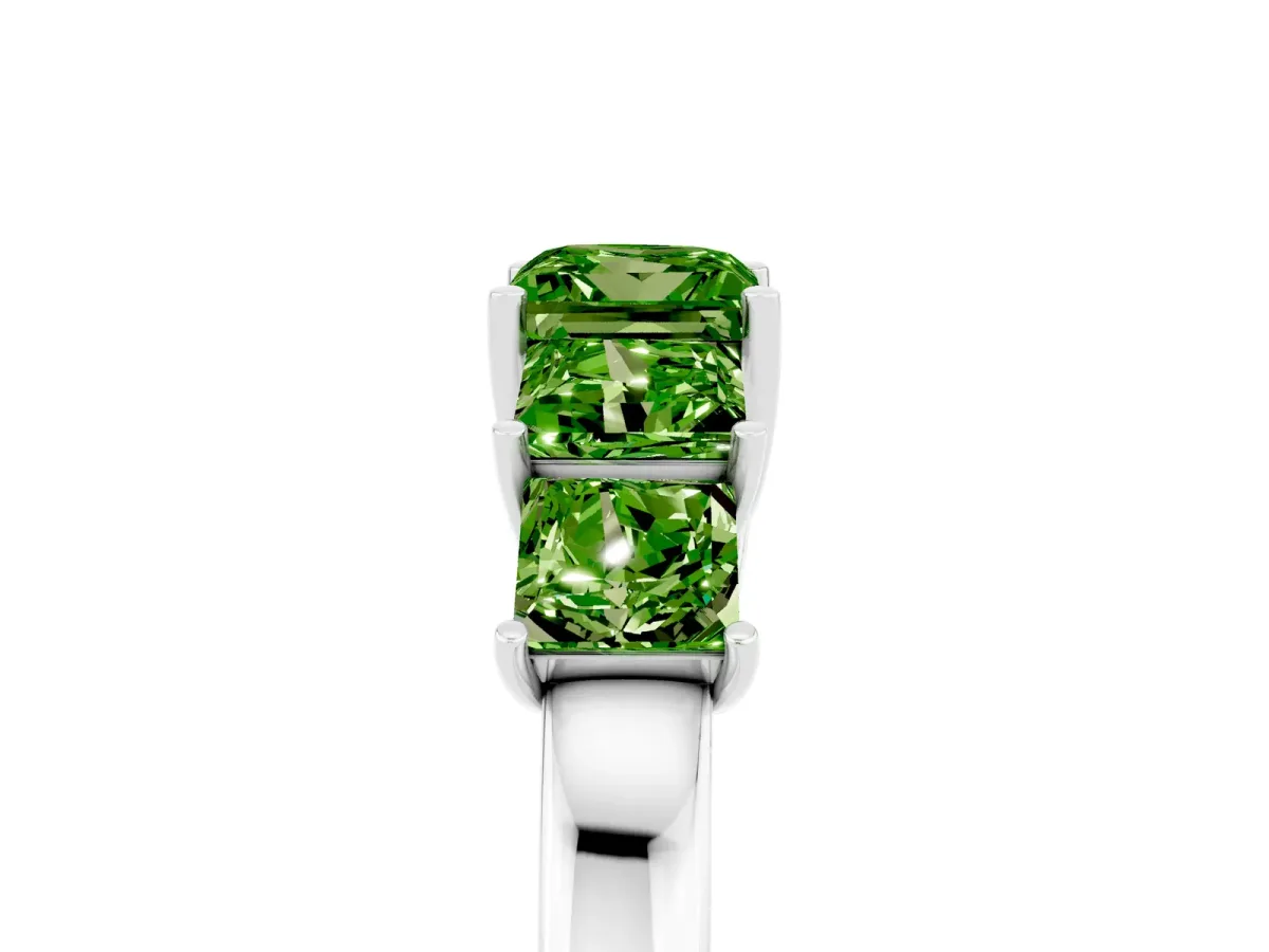 Princess Cut Five-Stone Peridot Ring with Classic Prong Setting White gold