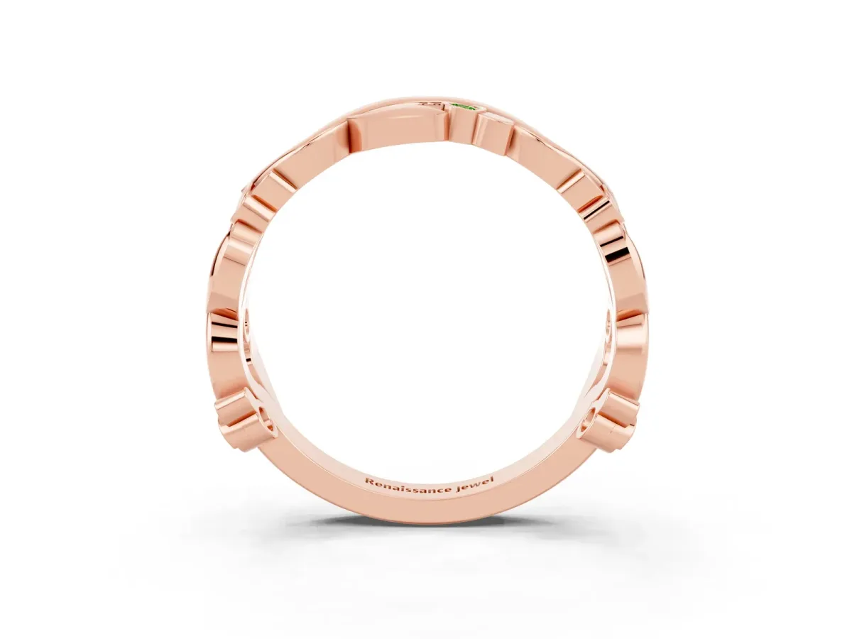 Round Peridot Leaf Eternity Band with Bezel Setting Rose gold