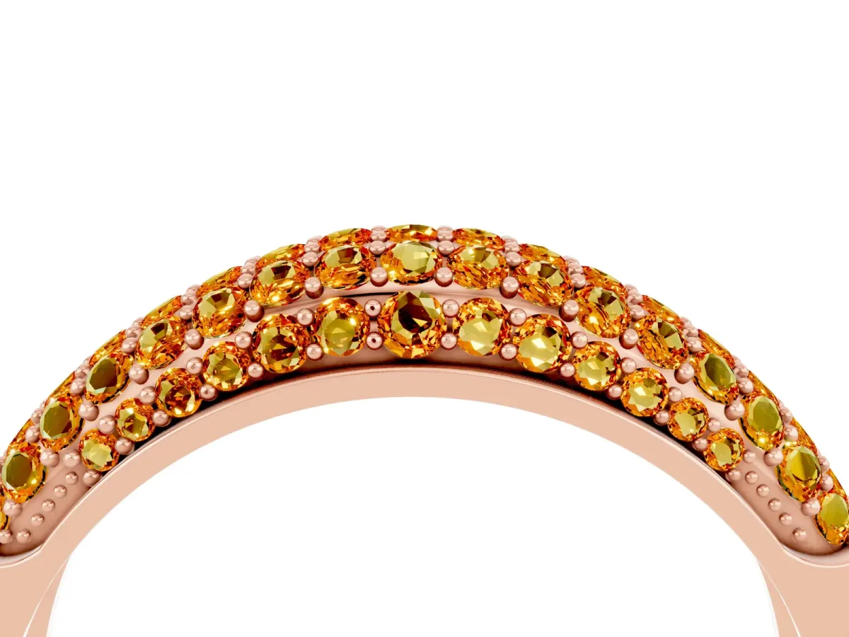 Three-Row Pavé Round Citrine Dome Band Rose gold