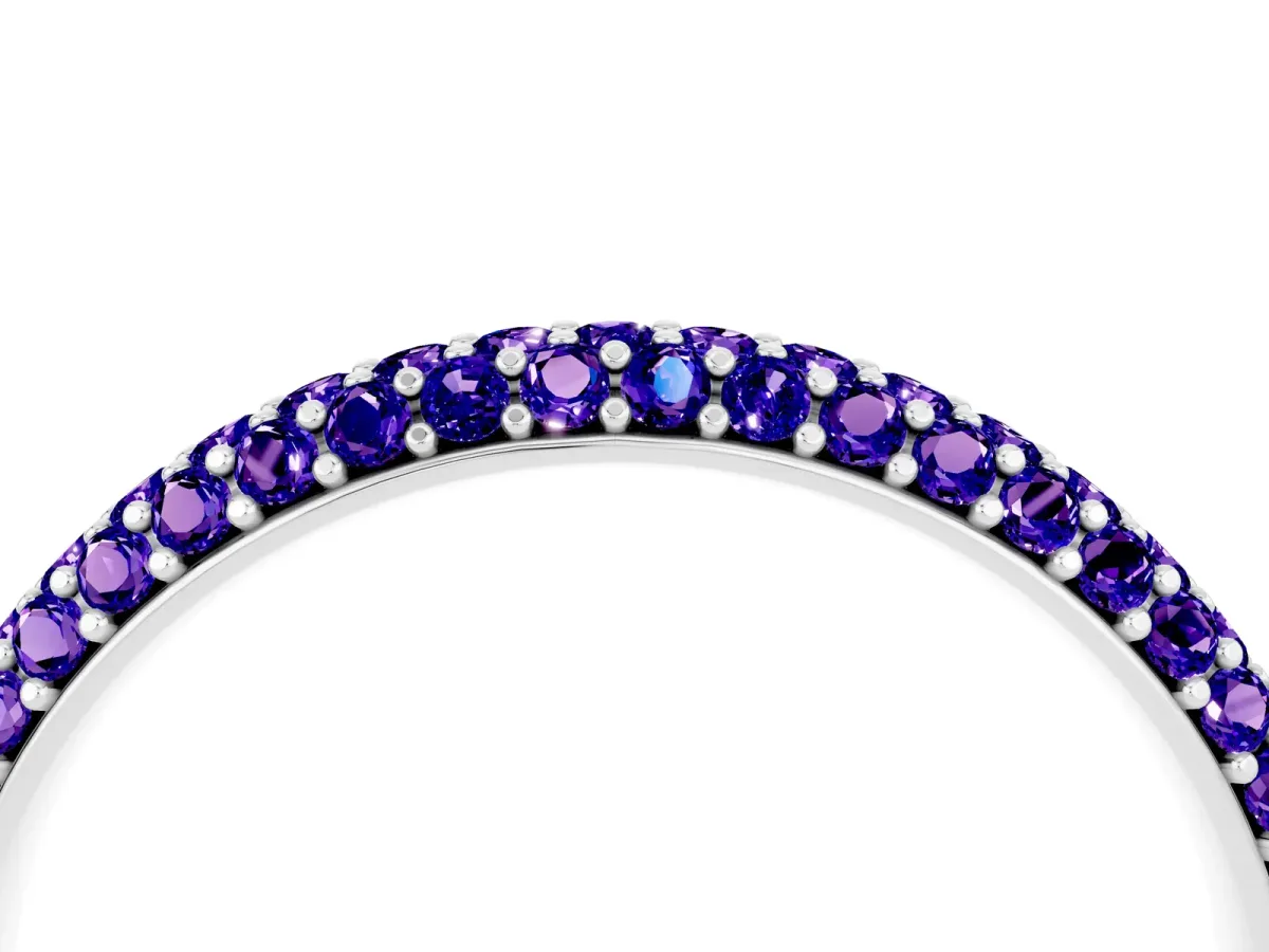 Round Tanzanite Pavé Eternity Band with Shared Prong Setting White gold