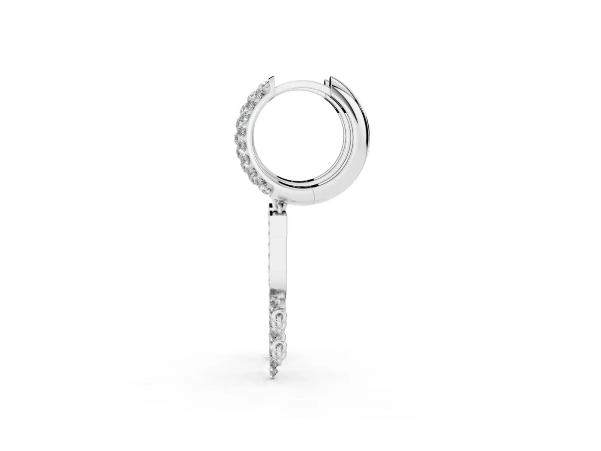 Round Diamond Initial J Huggie Hoop Earrings Platinum