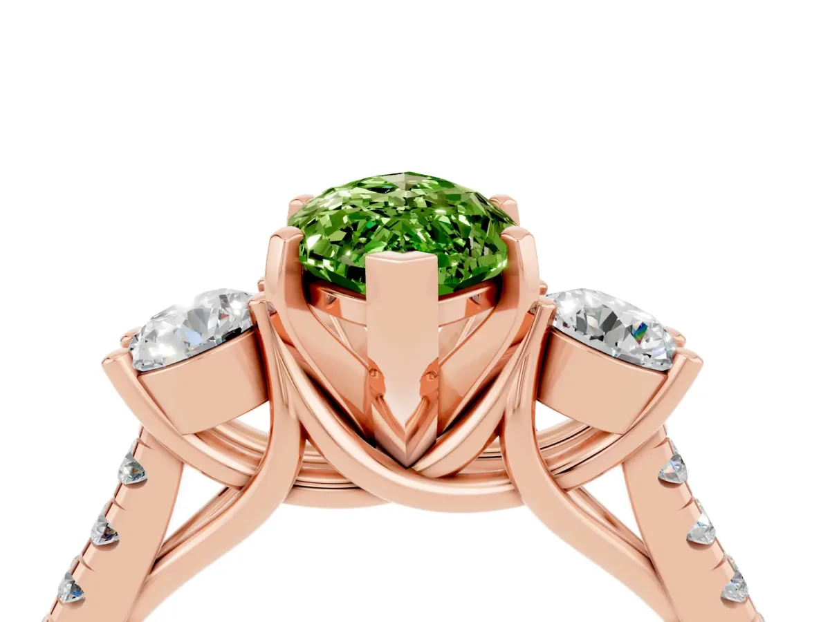 Three-Stone Marquise Cut Peridot Pavé Band with Four-Prong Setting Rose gold