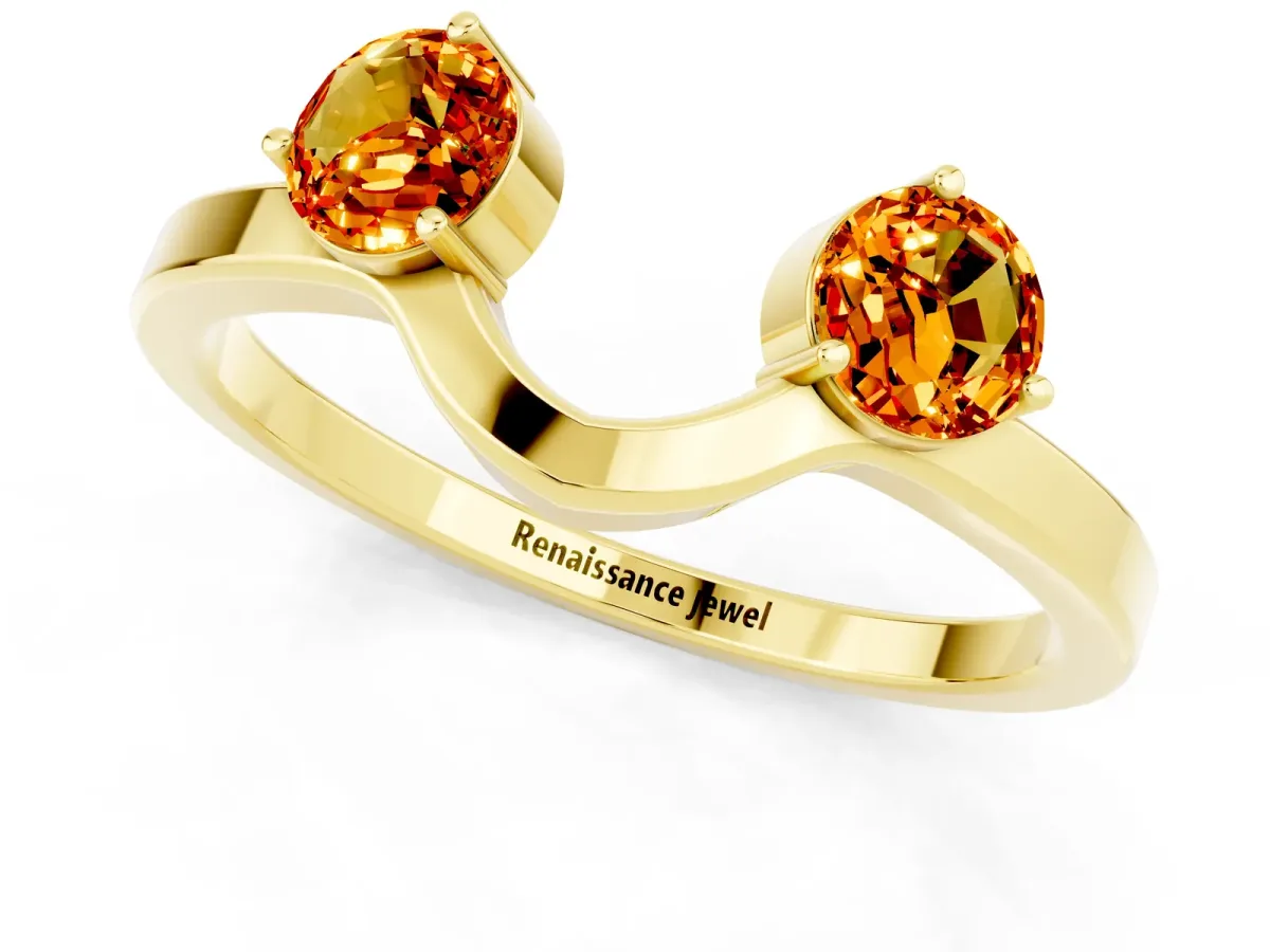 Dual Round Citrine Open Band Ring with Prong Setting Yellow gold