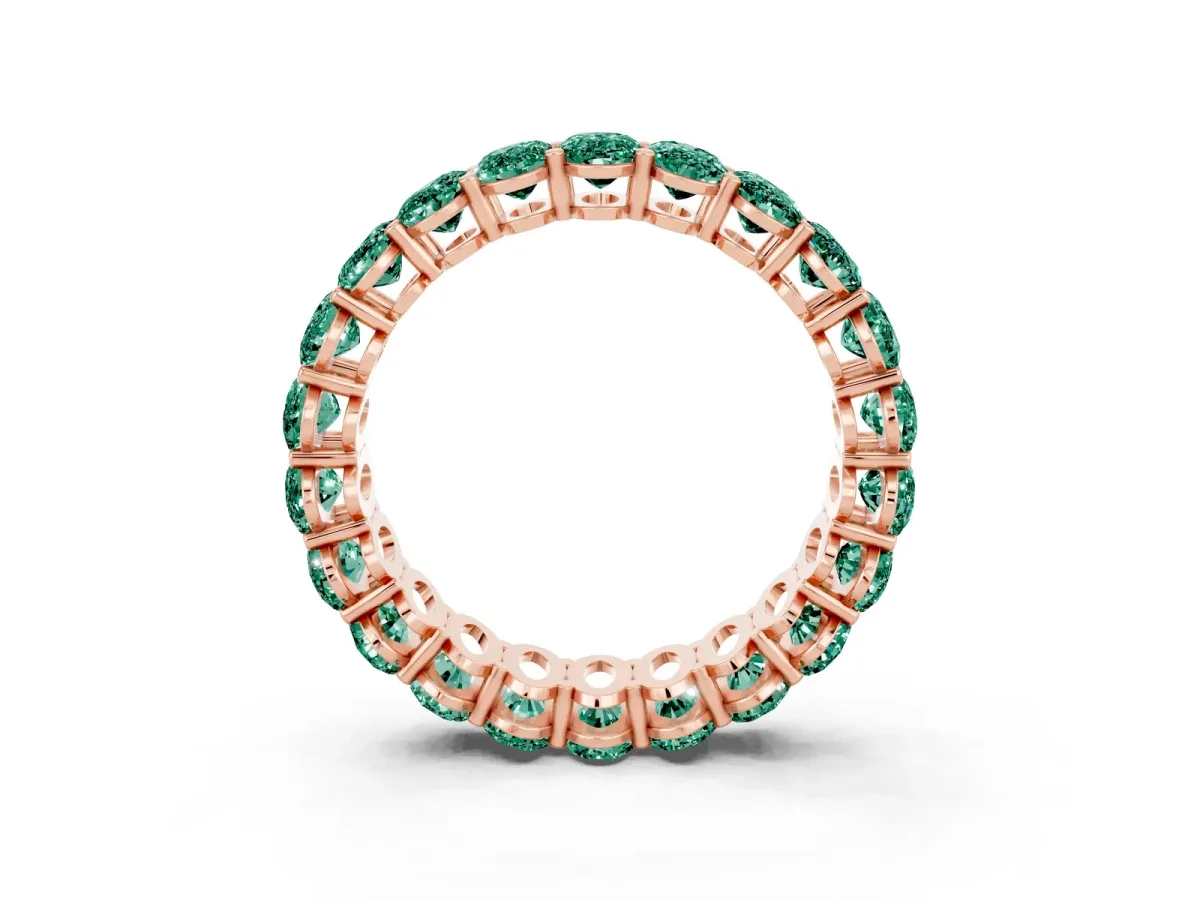 Oval Cut Green Sapphire Eternity Band with Shared Prong Setting Rose gold