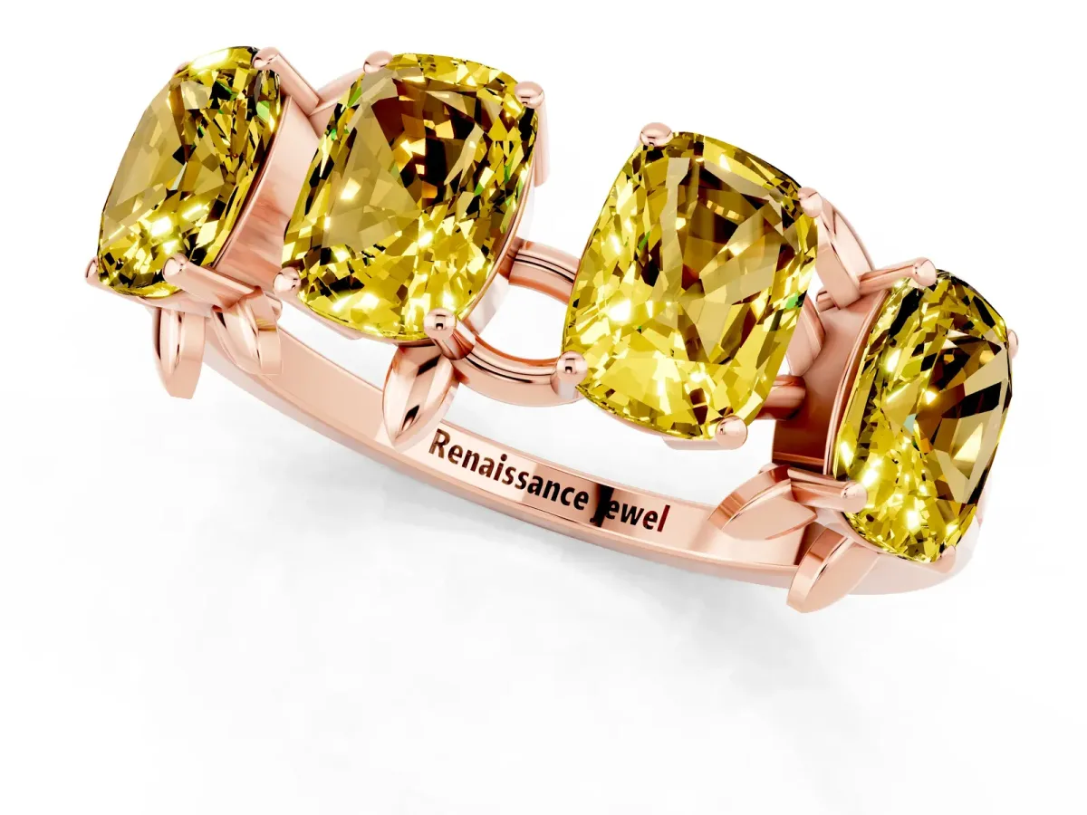 Emerald Cut Yellow Sapphire Prong-Set Half Eternity Band Rose gold