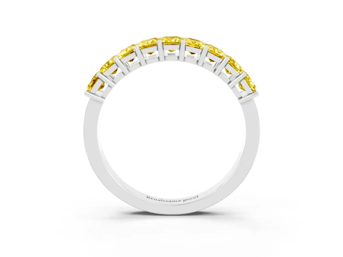 Emerald Cut Yellow Sapphire Prong-Set Eternity Band Silver