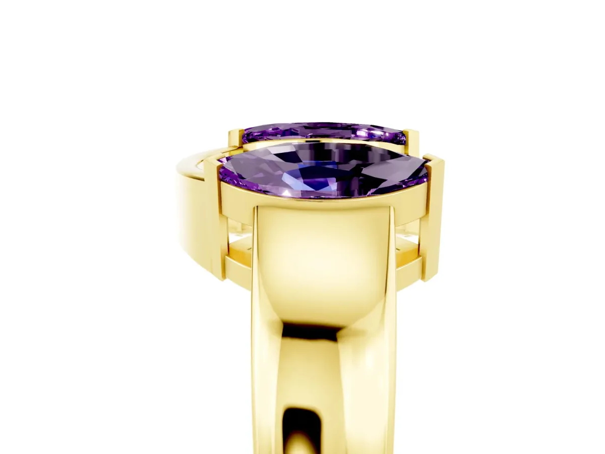 Marquise Amethyst Open Band Ring with Tension Setting Yellow gold