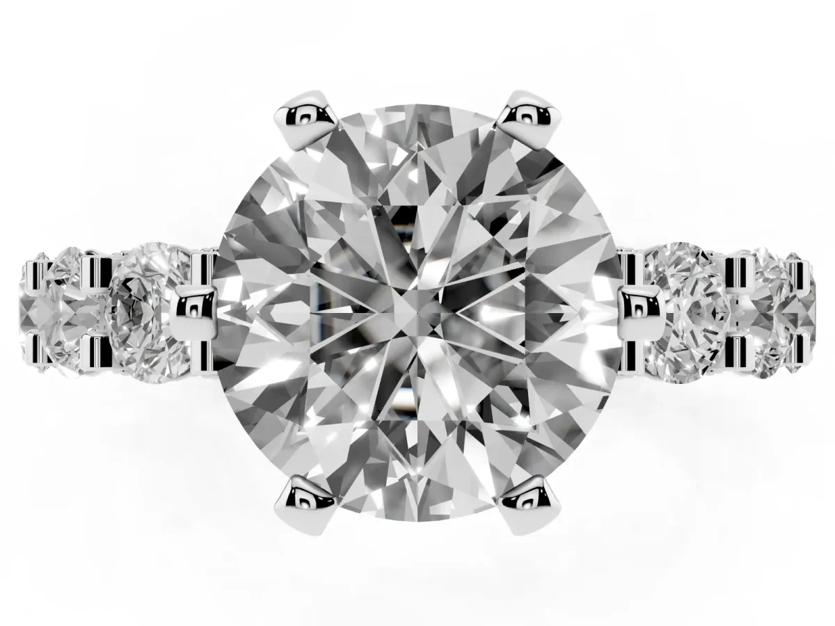 Round Diamond Mens Ring with Graduated Side Stones Silver