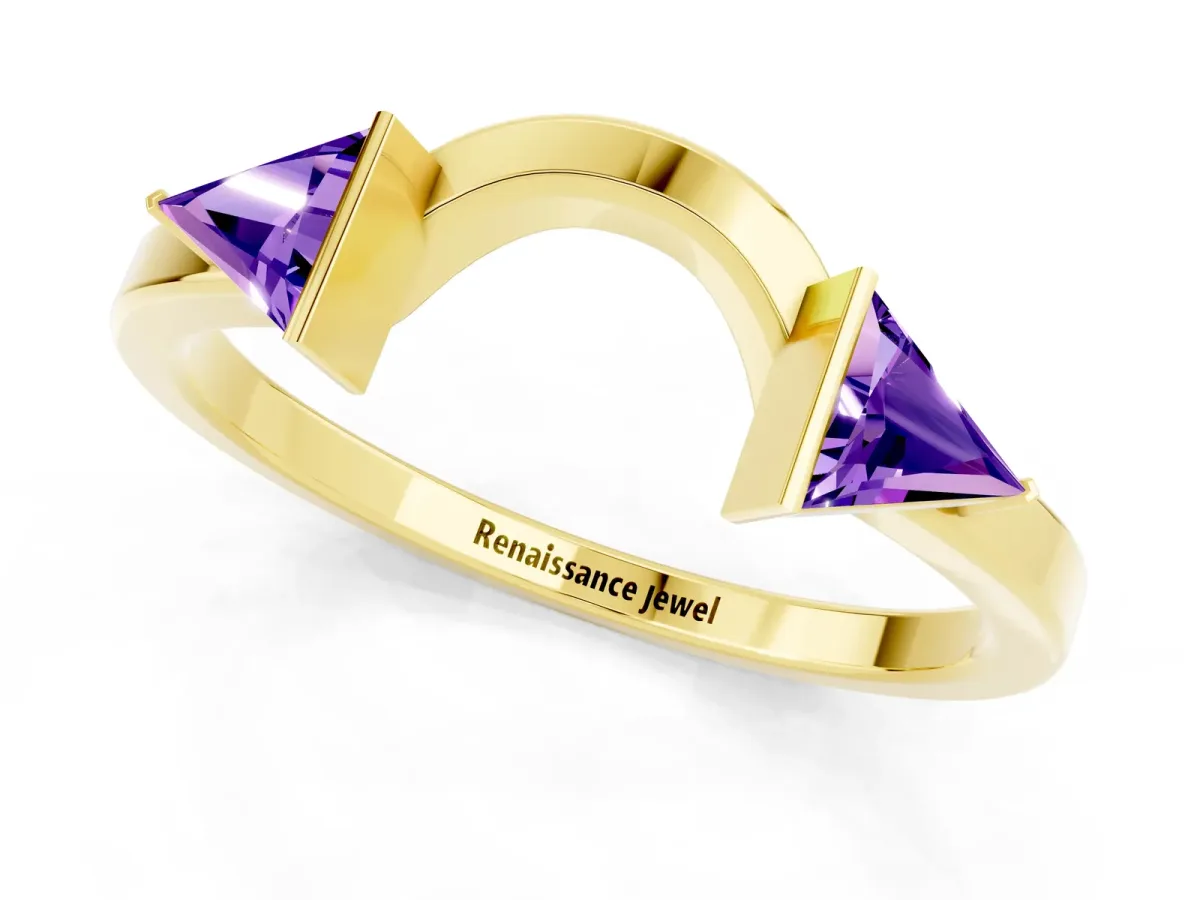 Trillion Tanzanite Open Band Ring with Bezel Setting Yellow gold