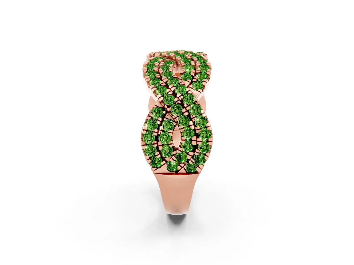 Pavé Round Peridot Infinity Twist Band with Shared Prong Setting Rose gold