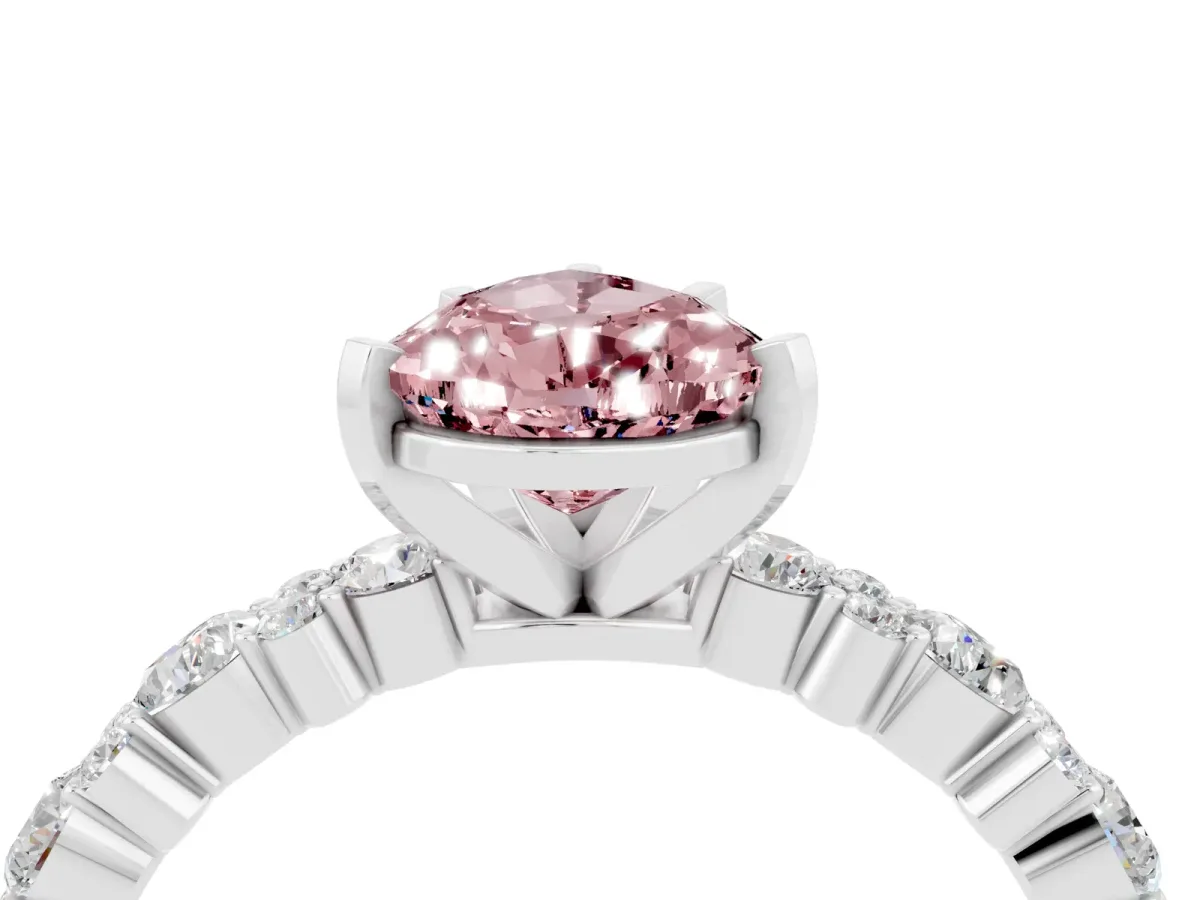 Pear Cut Morganite Side Stone Solitaire Ring with Round and Four-Prong Setting Platinum