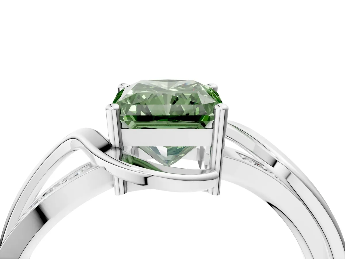 Fancy Green Radiant Cut Solitaire Twisted Band with Prong Setting Platinum
