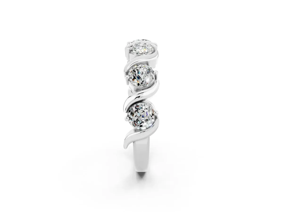 Round Moissanite Half Eternity Band with Wave Prong Setting Platinum