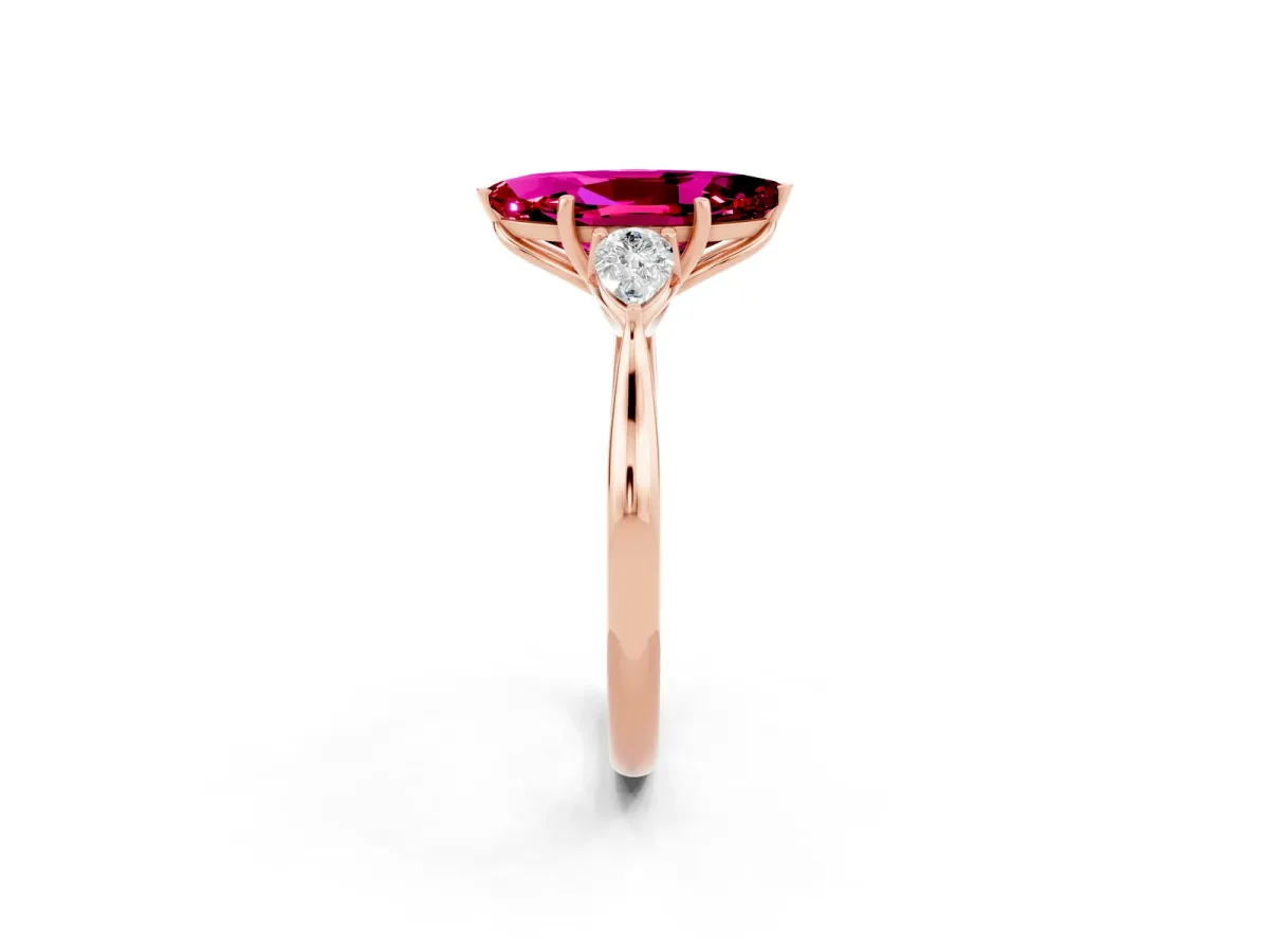 Marquise Cut Garnet Three-Stone Ring with Pear Side Stones and Prong Setting Rose gold