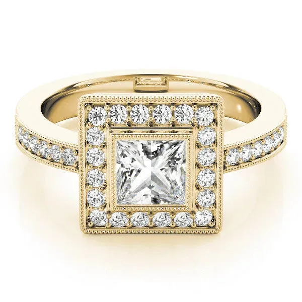 Princess Cut Cut Halo Pavé Diamond Ring Yellow gold