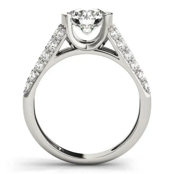 Round Cut Cut Diamond Channel Set Pave Band with Tension Prong Setting Silver