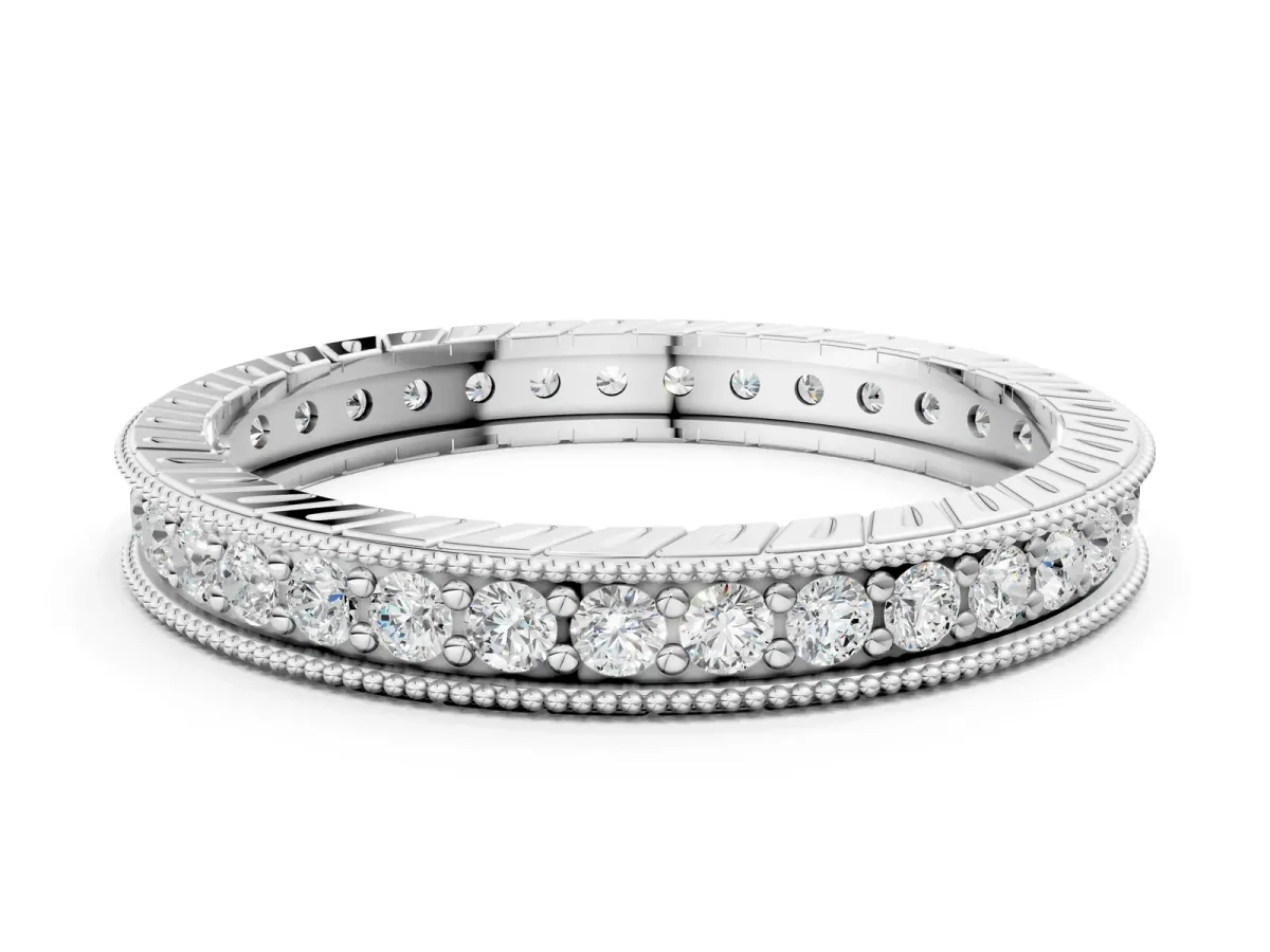 Round Cut Diamond Milgrain Bezel Set Eternity Band Platinum
