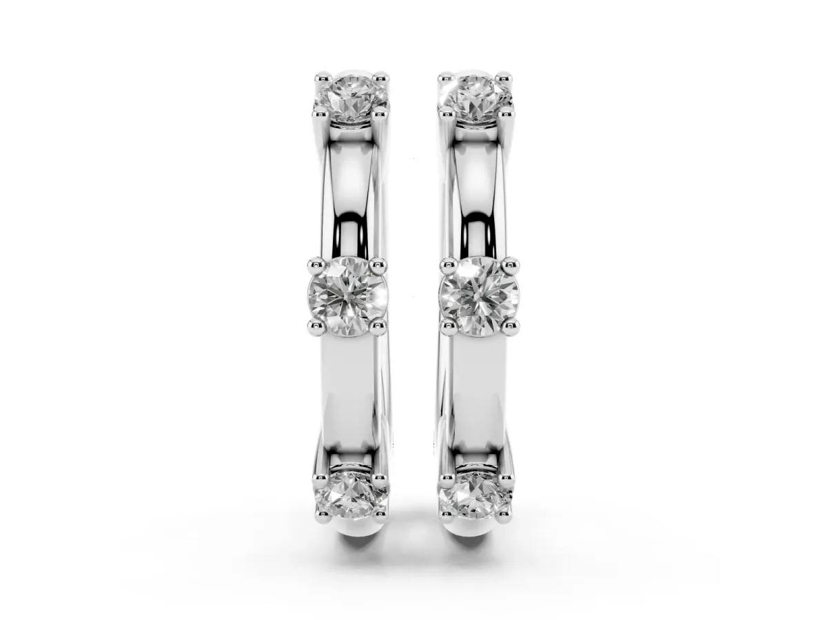 Round Diamond Station Huggie Hoop Earrings Platinum