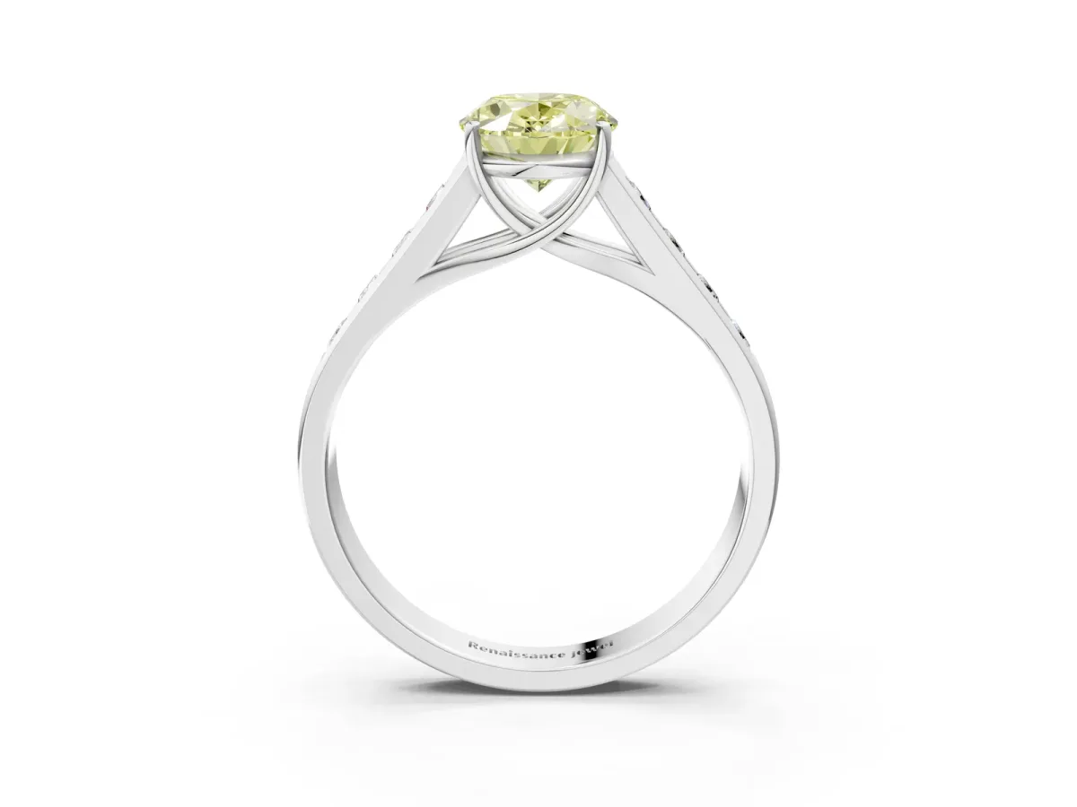 Fancy Yellow Oval Cut Brilliant Channel-Set Solitaire Ring with Four-Prong Setting White gold