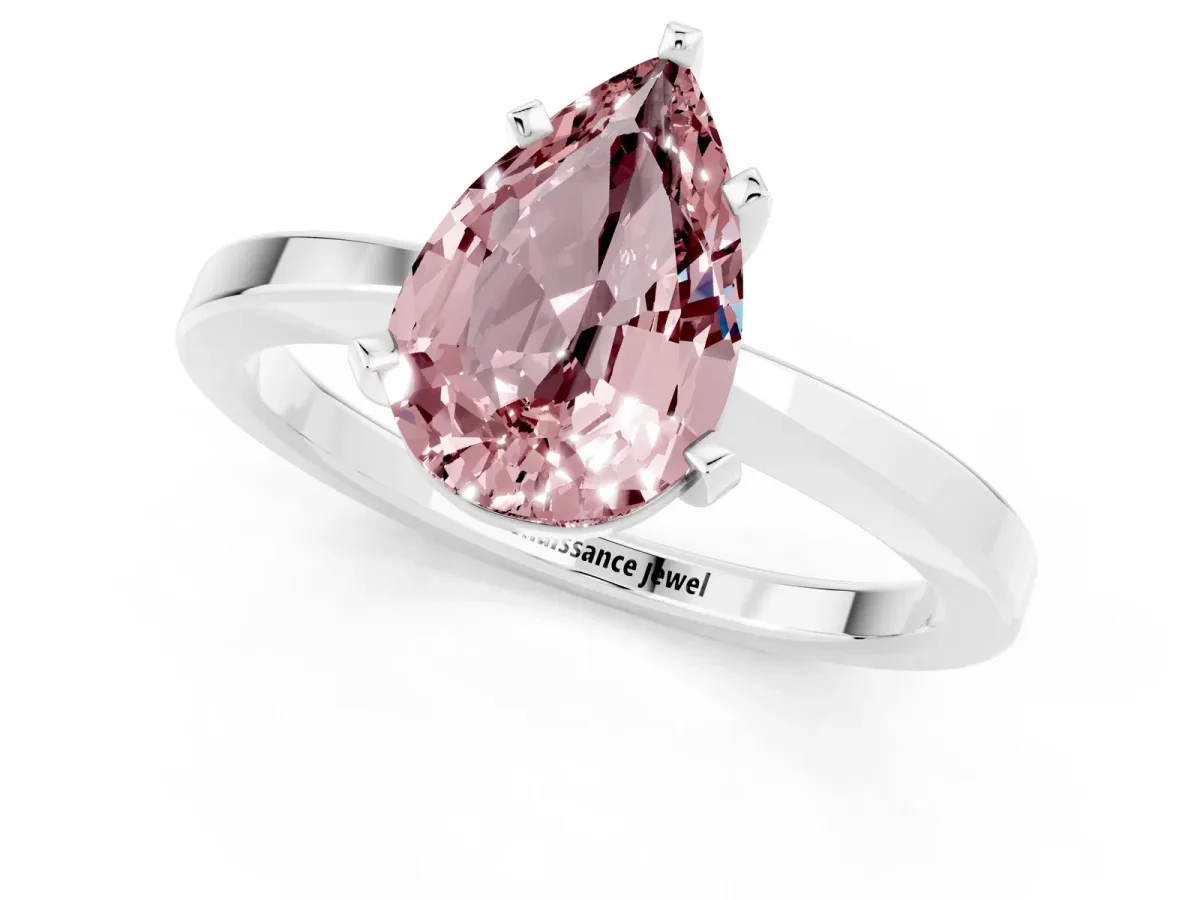 Pear Cut Morganite Solitaire Engagement Ring with Classic Band and Four-Prong Setting Silver