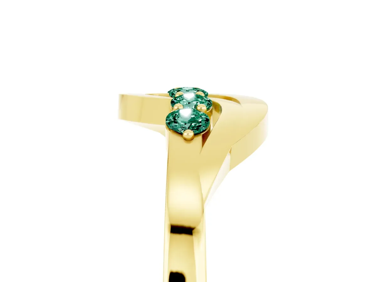 Five-Stone Round Green Sapphire Crossover Band with Prong Setting Yellow gold