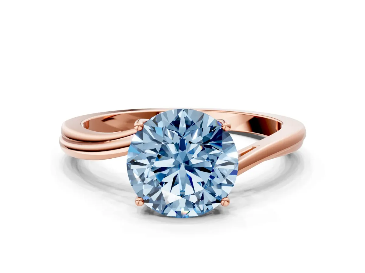 Fancy Blue Round Cut Cut Solitaire Twist Band Ring with Four-Prong Setting Rose gold