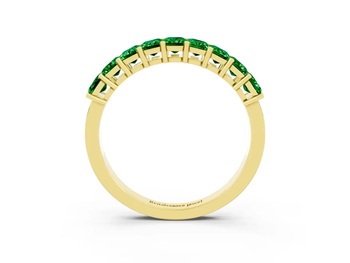 Emerald Cut Emerald Prong-Set Eternity Band Yellow gold