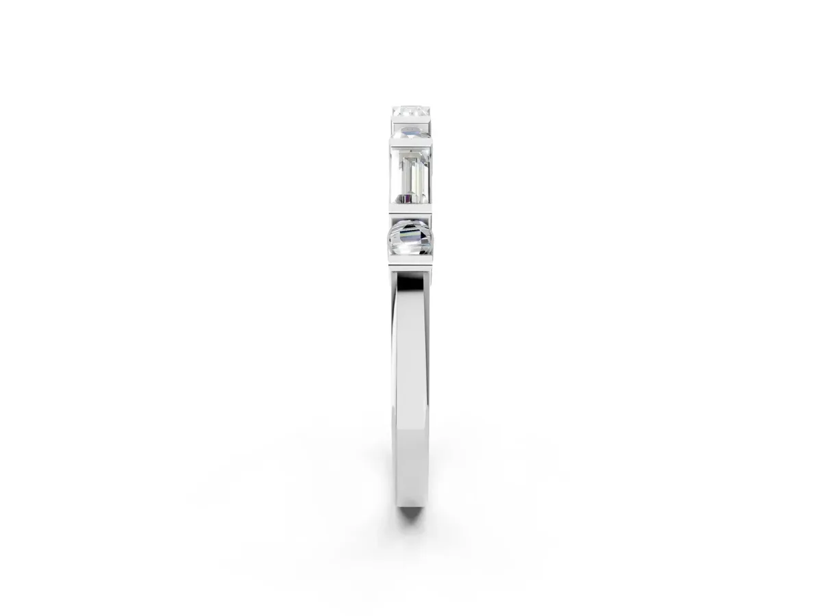 Baguette and Round Diamond Channel Set Half Eternity Band with Bar Prong Setting White gold