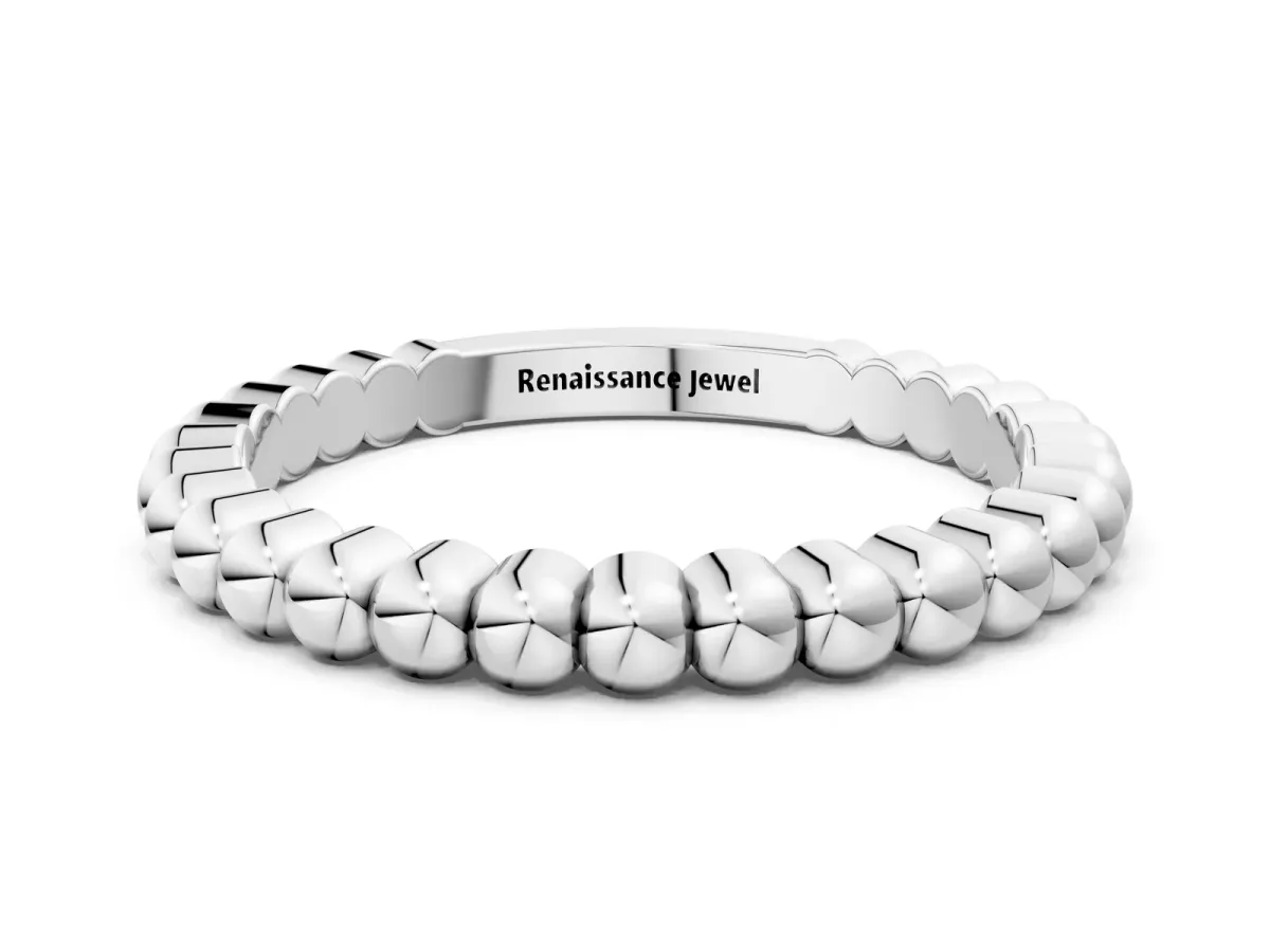 Beaded Round Stone Eternity Band with Bezel Setting Silver