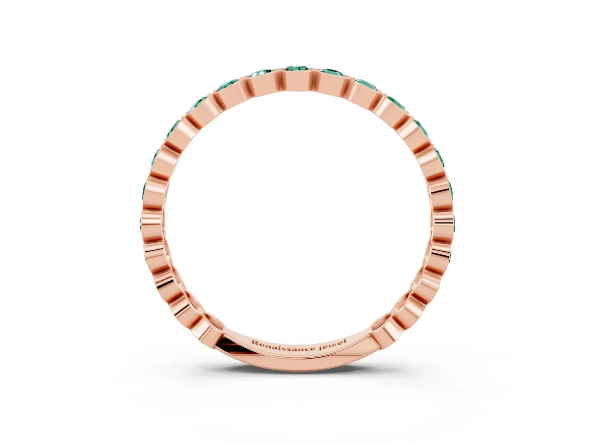 Round Green Sapphire Bezel Set Eternity Band Rose gold