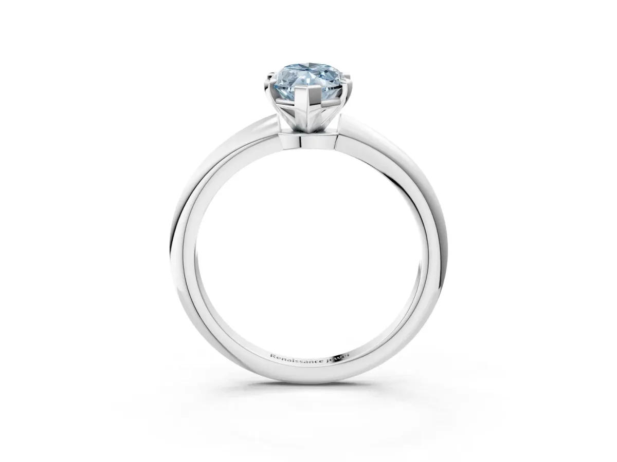 Fancy Blue Marquise Cut Diamond Solitaire Ring with Six-Prong Setting and Classic Band Silver
