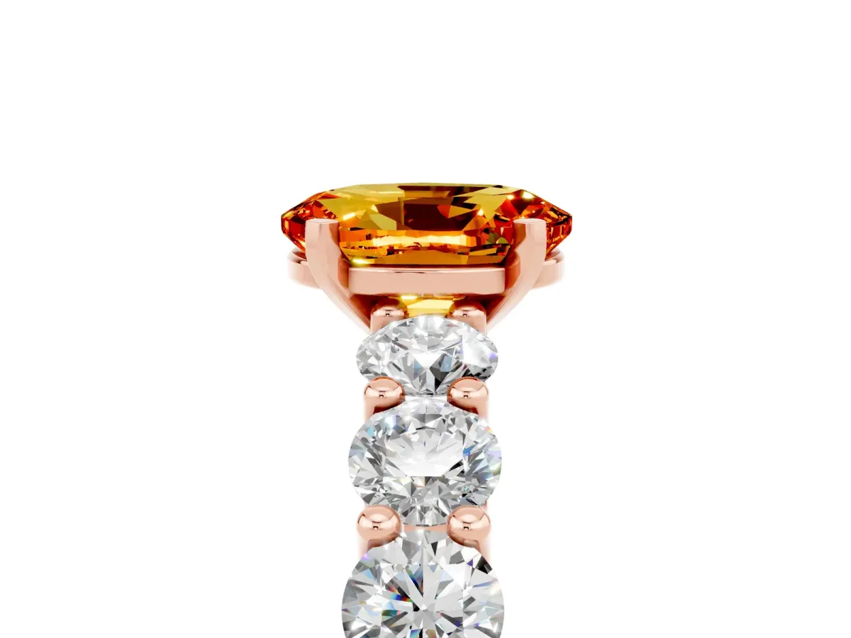 Oval Cut Citrine Prong Setting with Side Stones on a Pave Band Rose gold