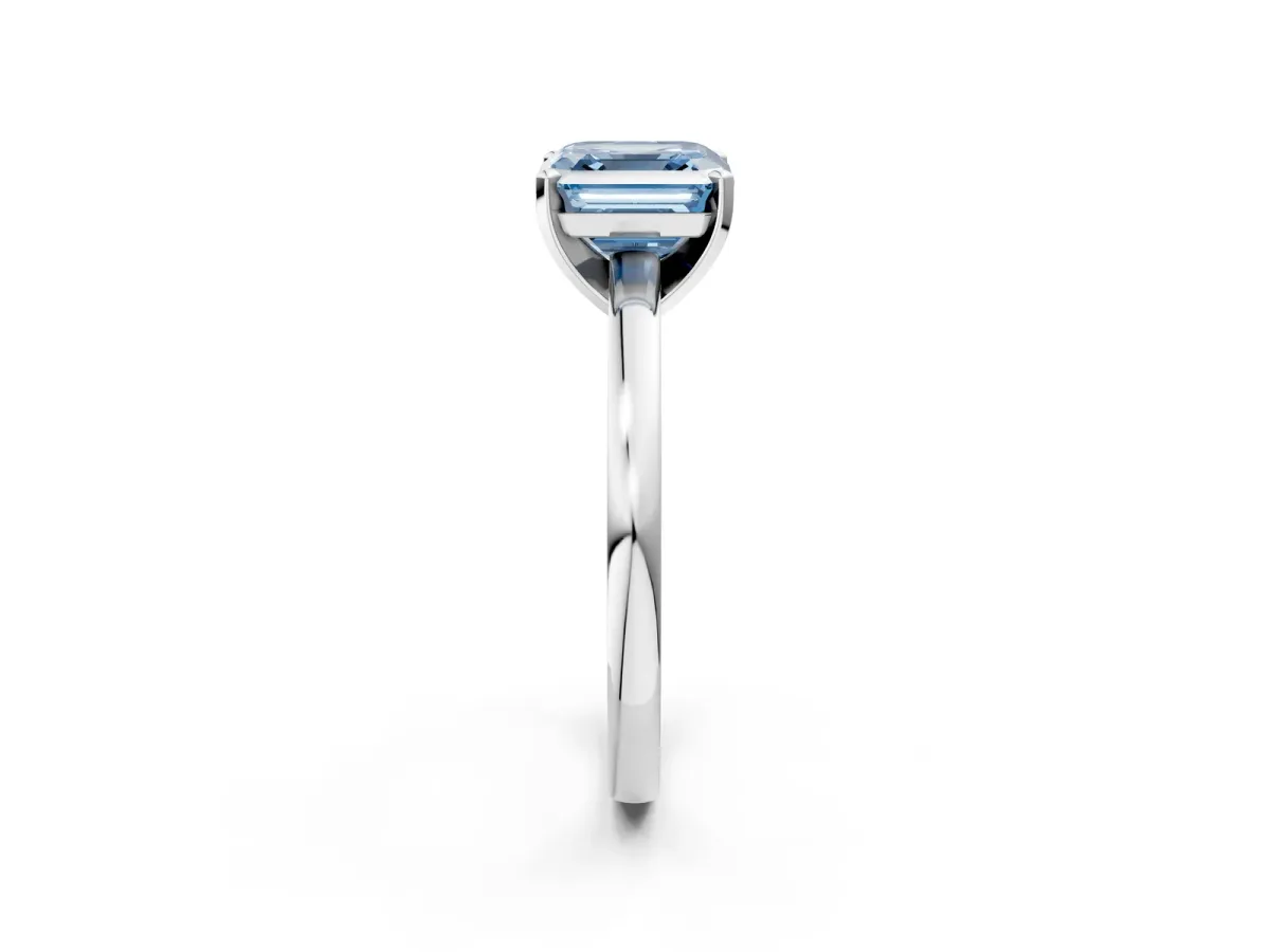 Fancy Blue Asscher Cut Solitaire Diamond Engagement Ring with Four-Prong Setting on a Classic Band Platinum