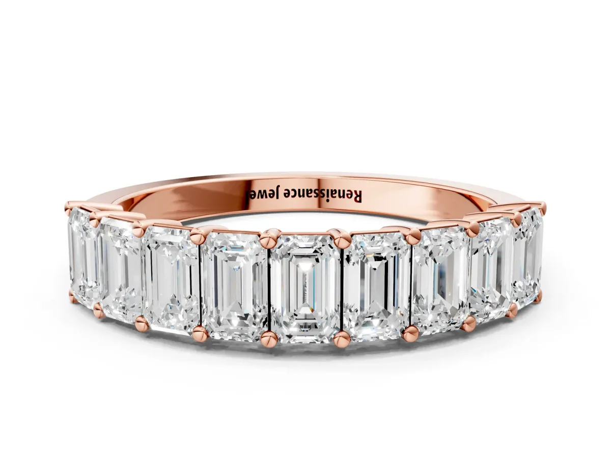 Emerald Cut Diamond Prong-Set Eternity Band Rose gold