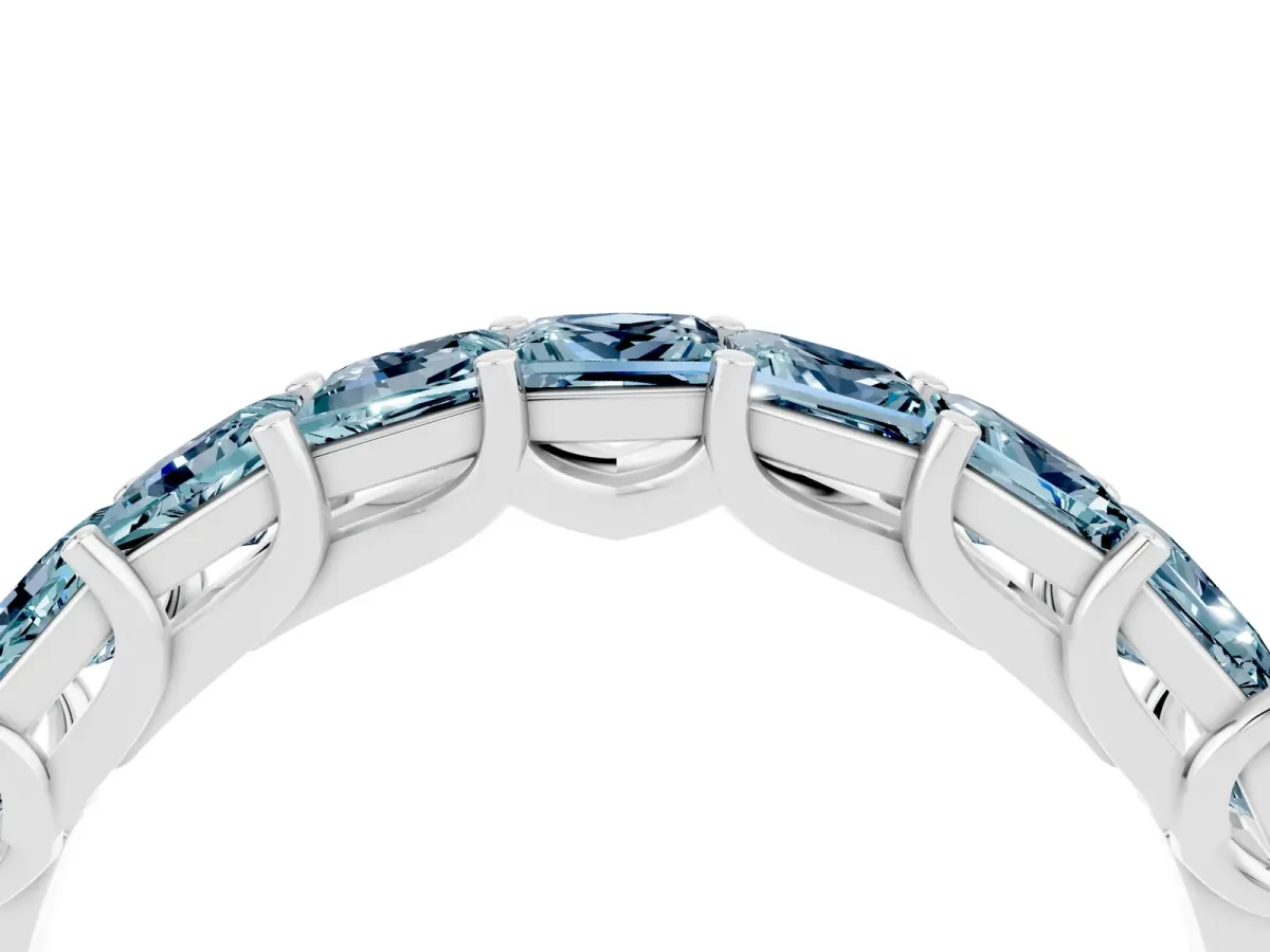 Princess Cut Aquamarine Channel-Set Eternity Band with Prong Setting Silver