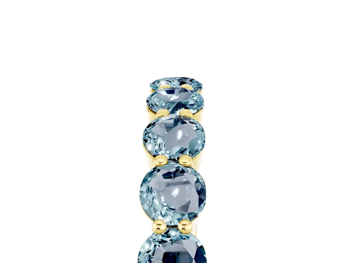 Round Aquamarine Eternity Band with U-Prong Setting Yellow gold