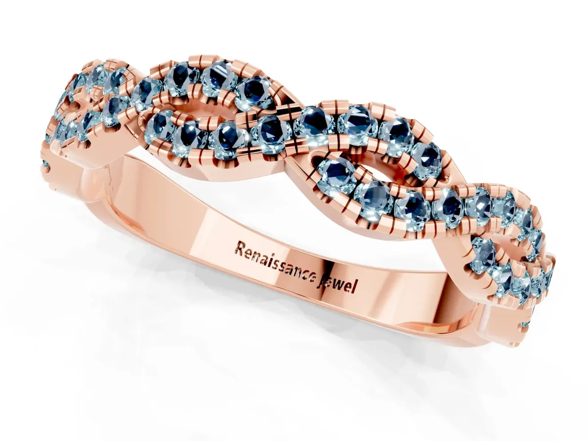 Round Aquamarine Twisted Eternity Band with Pavé and Shared Prong Setting Rose gold