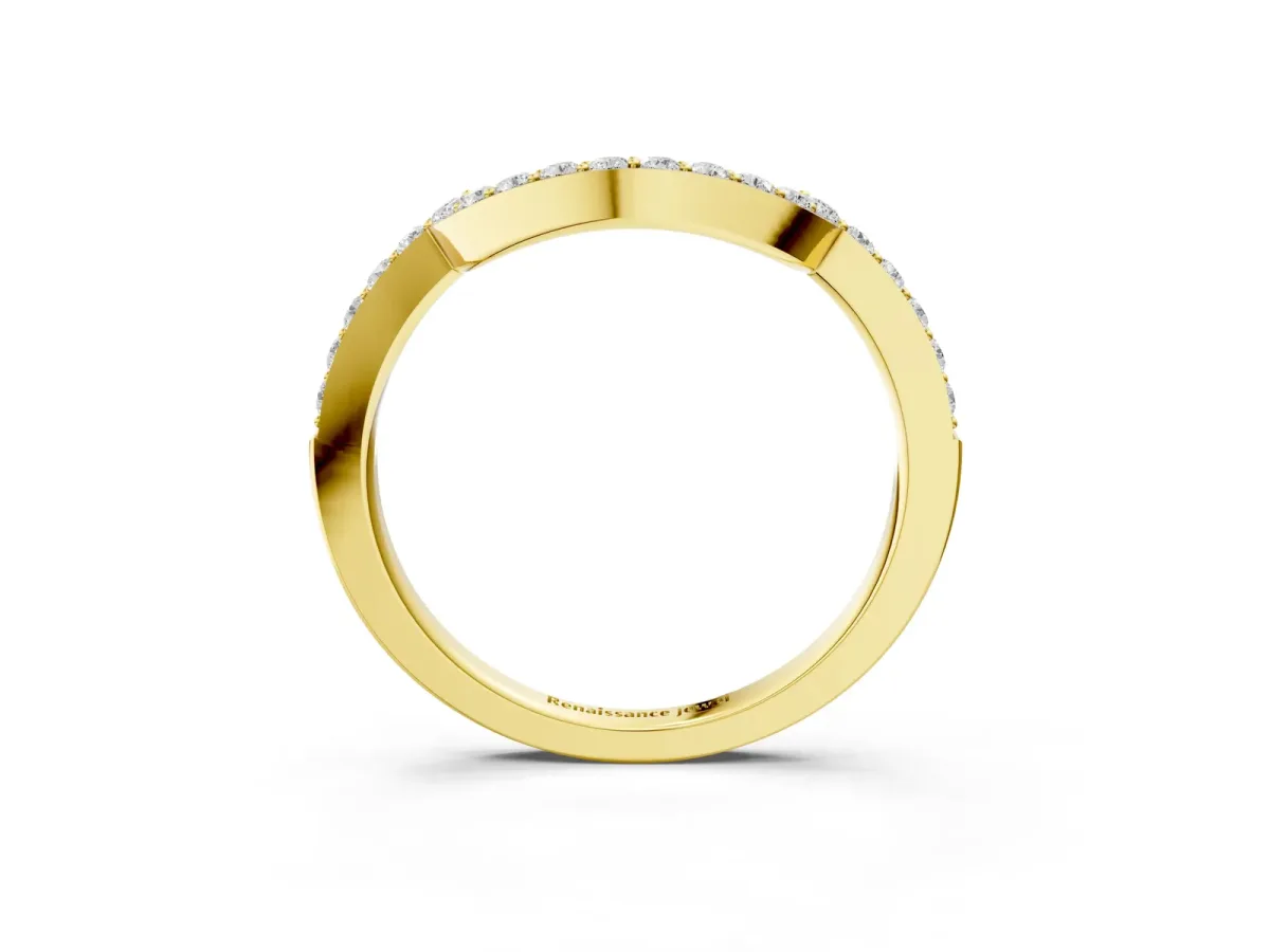 U-Shaped Pavé Round Diamond Contour Band Yellow gold