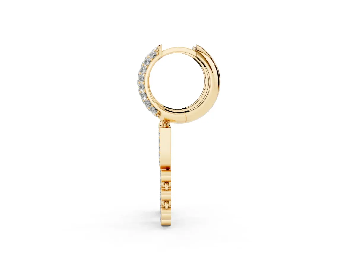 Round Diamond Initial U Huggie Hoop Earrings Yellow gold