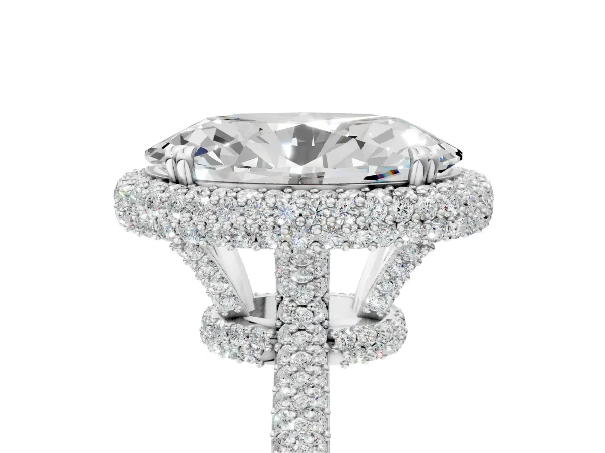 Oval Diamond Halo Ring with Round Diamond Accents White gold