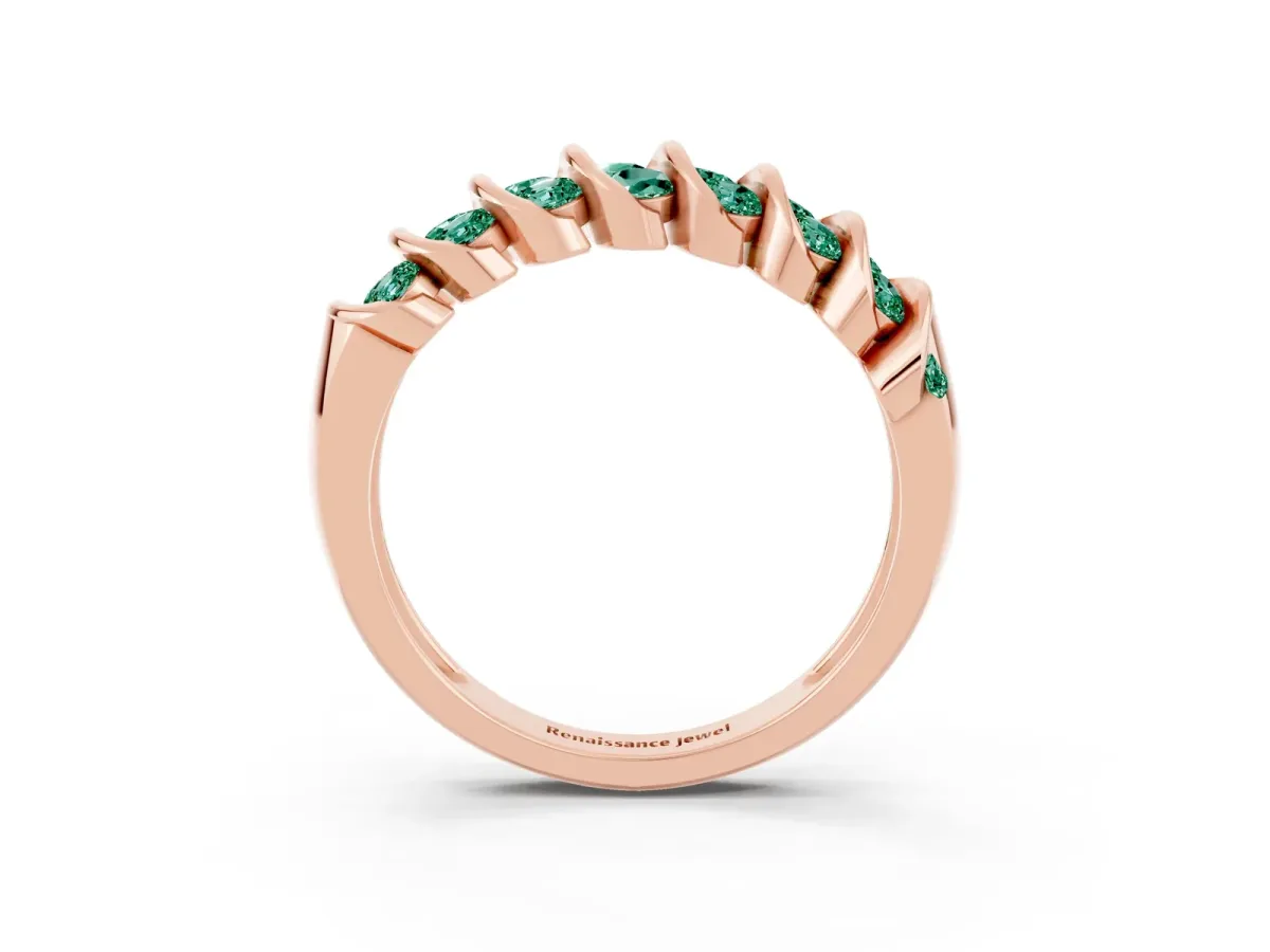 Channel Set Round Green Sapphire Multi-Row Band Rose gold